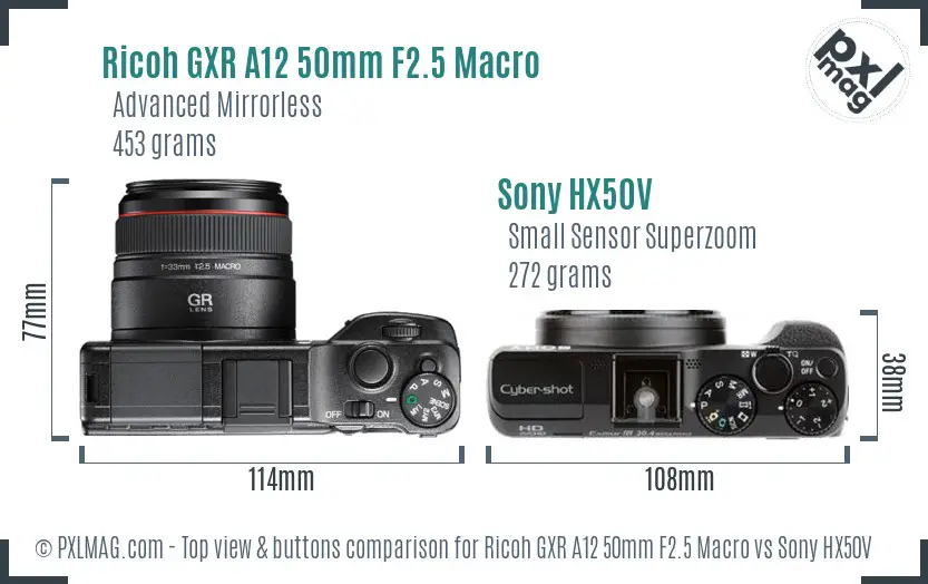 Ricoh GXR A12 50mm F2.5 Macro vs Sony HX50V top view buttons comparison