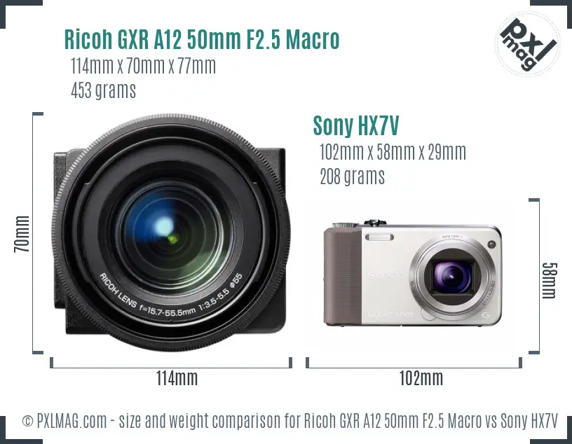 Ricoh GXR A12 50mm F2.5 Macro vs Sony HX7V size comparison Ricoh GXR A12 50mm F2.5 Macro vs Sony HX7V size comparison