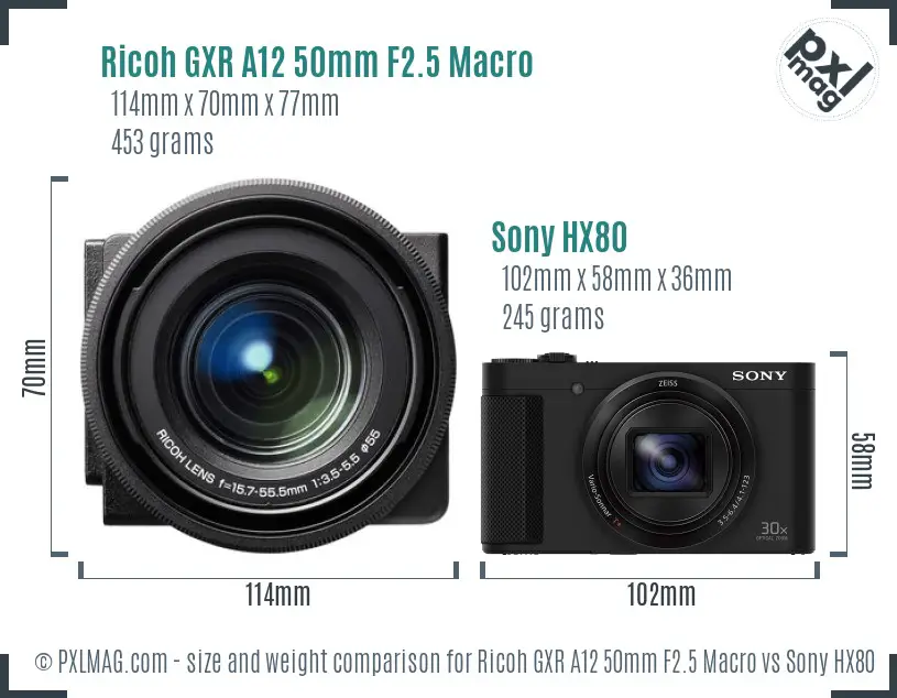 Ricoh GXR A12 50mm F2.5 Macro vs Sony HX80 size comparison