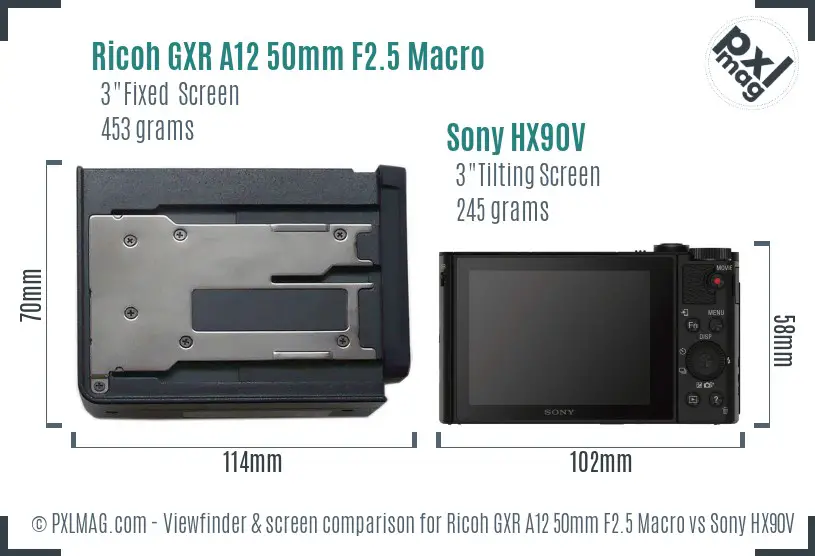 Ricoh GXR A12 50mm F2.5 Macro vs Sony HX90V Screen and Viewfinder comparison