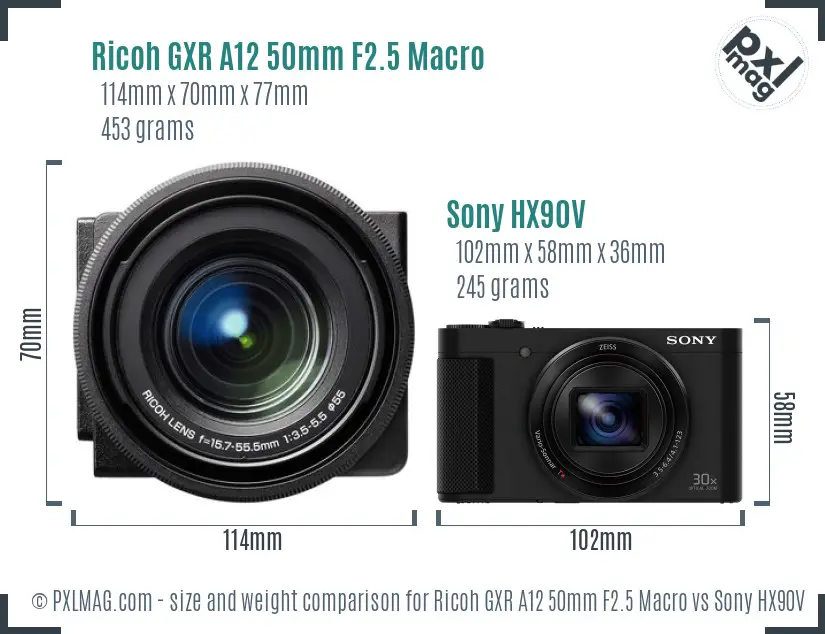 Ricoh GXR A12 50mm F2.5 Macro vs Sony HX90V size comparison