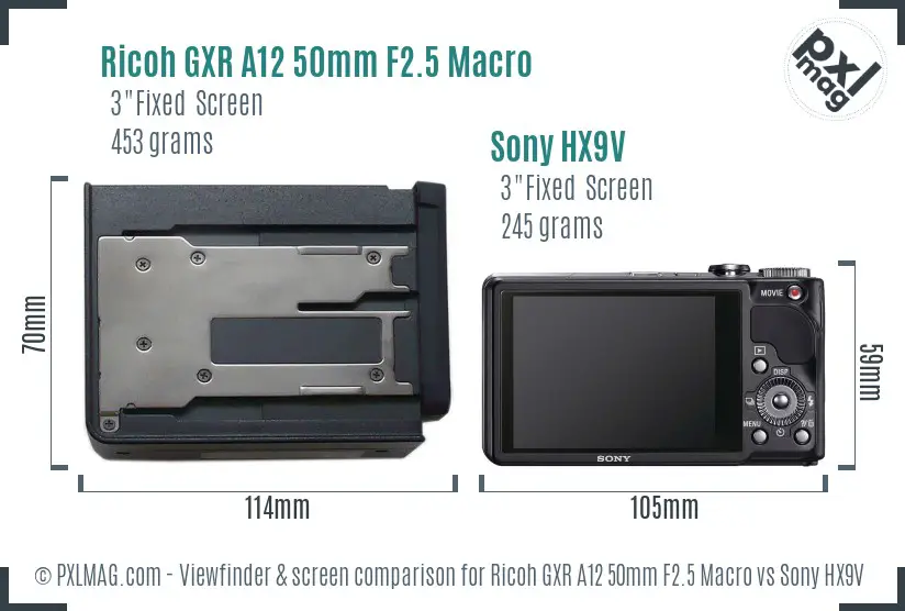Ricoh GXR A12 50mm F2.5 Macro vs Sony HX9V Screen and Viewfinder comparison Ricoh GXR A12 50mm F2.5 Macro vs Sony HX9V Screen and Viewfinder comparison