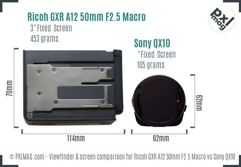 Ricoh GXR A12 50mm F2.5 Macro vs Sony QX10 Screen and Viewfinder comparison