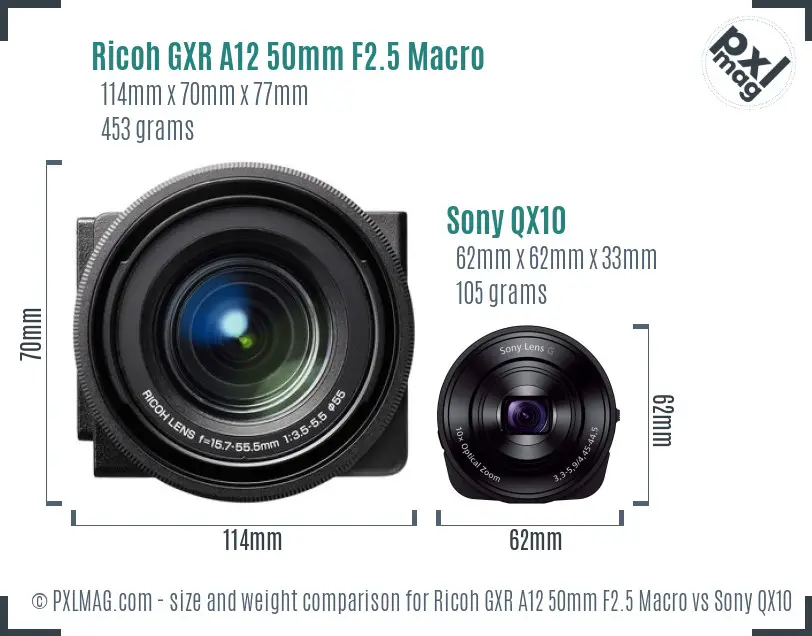 Ricoh GXR A12 50mm F2.5 Macro vs Sony QX10 size comparison