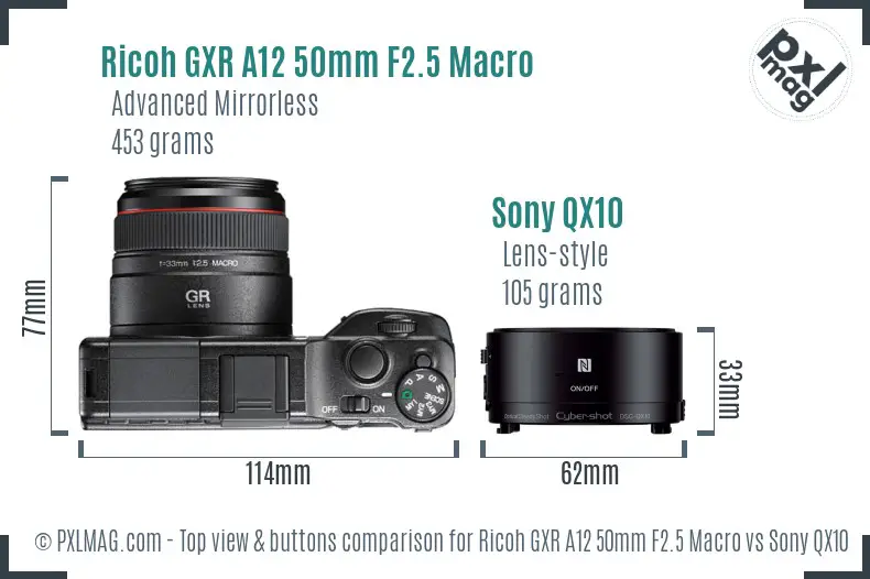 Ricoh GXR A12 50mm F2.5 Macro vs Sony QX10 top view buttons comparison