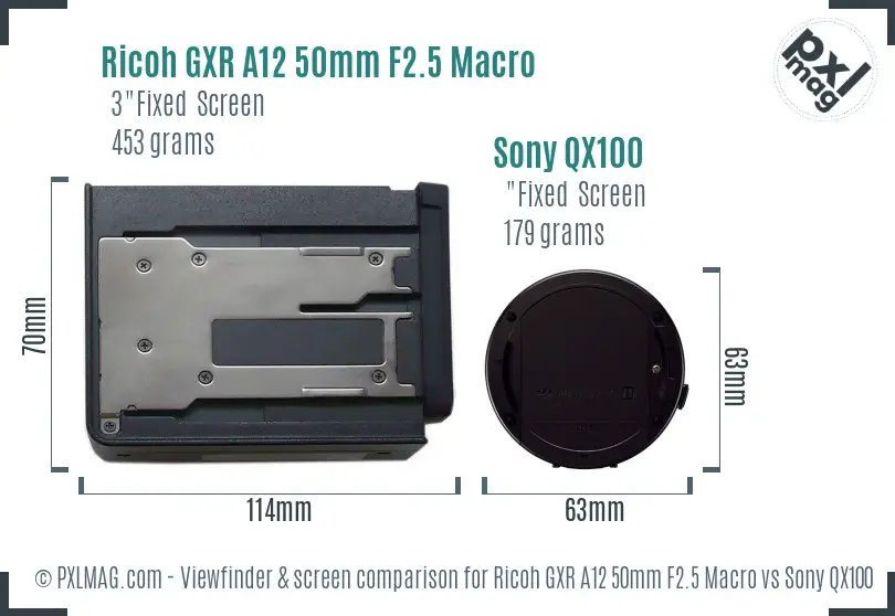 Ricoh GXR A12 50mm F2.5 Macro vs Sony QX100 Screen and Viewfinder comparison