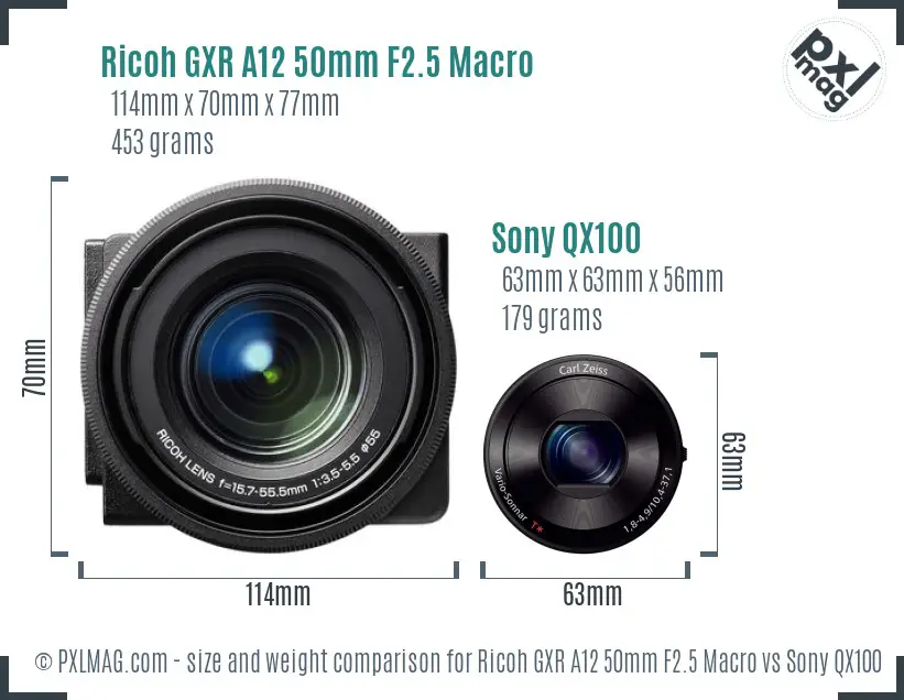 Ricoh GXR A12 50mm F2.5 Macro vs Sony QX100 size comparison