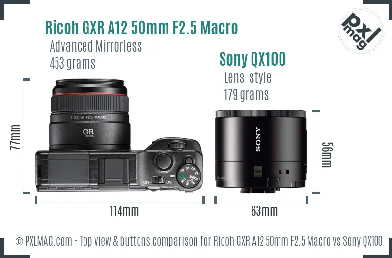 Ricoh GXR A12 50mm F2.5 Macro vs Sony QX100 top view buttons comparison