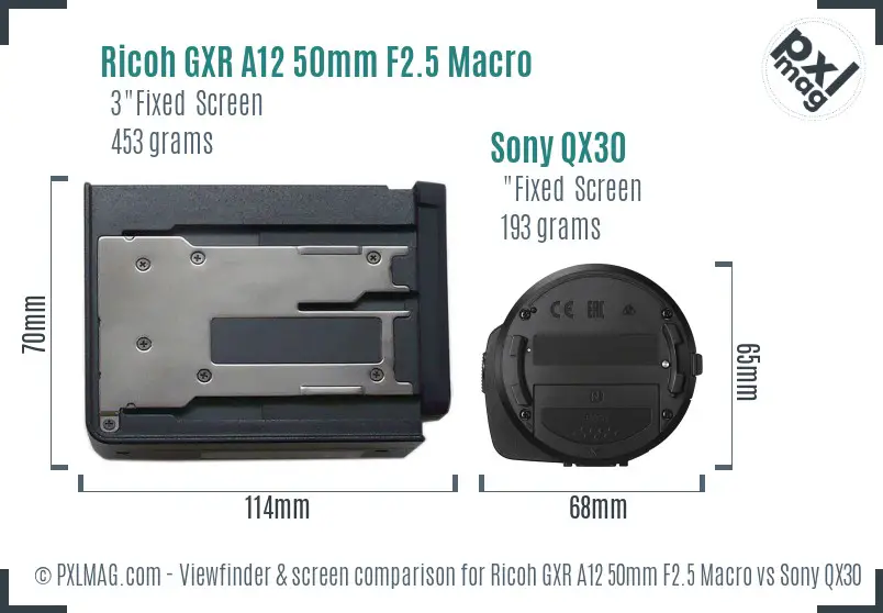 Ricoh GXR A12 50mm F2.5 Macro vs Sony QX30 Screen and Viewfinder comparison