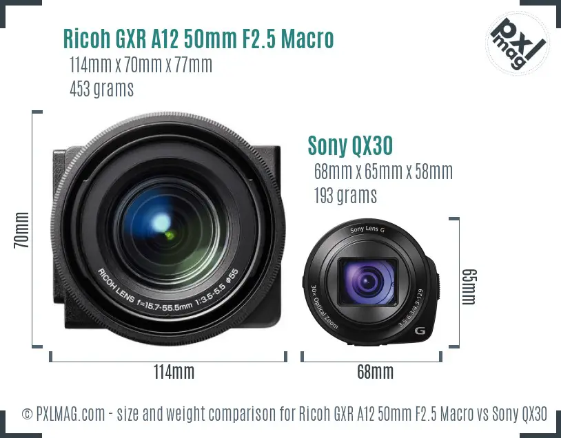 Ricoh GXR A12 50mm F2.5 Macro vs Sony QX30 size comparison