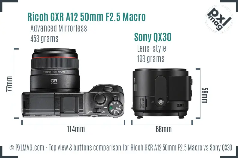 Ricoh GXR A12 50mm F2.5 Macro vs Sony QX30 top view buttons comparison