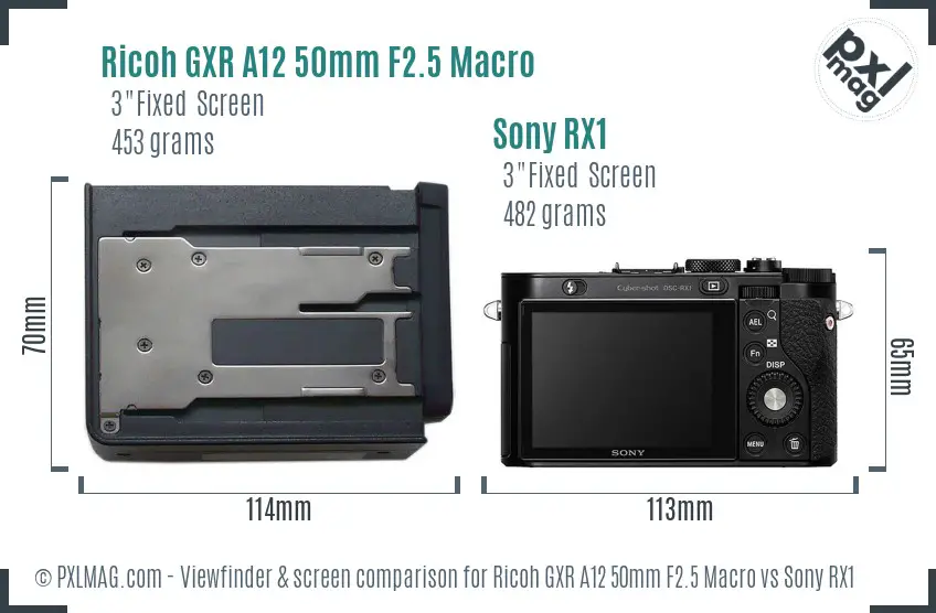 Ricoh GXR A12 50mm F2.5 Macro vs Sony RX1 Screen and Viewfinder comparison