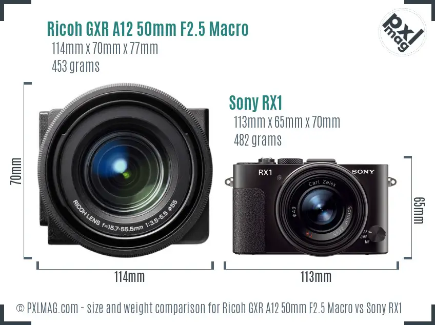 Ricoh GXR A12 50mm F2.5 Macro vs Sony RX1 size comparison
