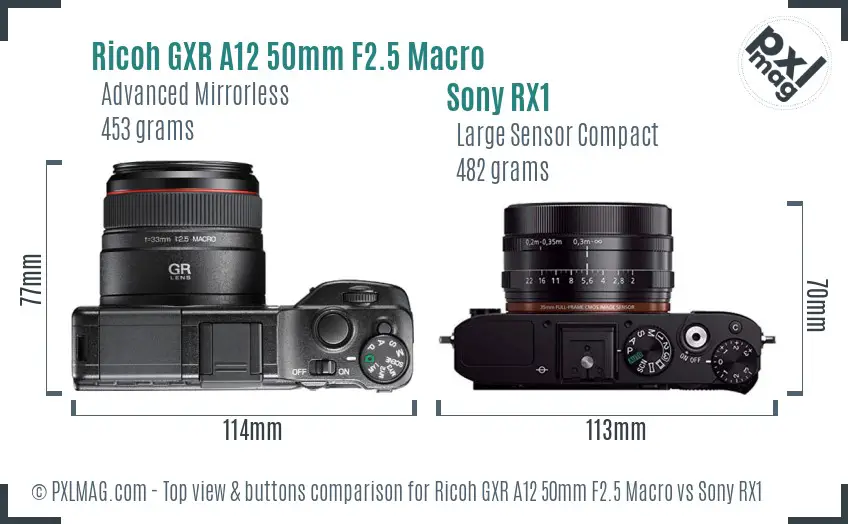 Ricoh GXR A12 50mm F2.5 Macro vs Sony RX1 top view buttons comparison