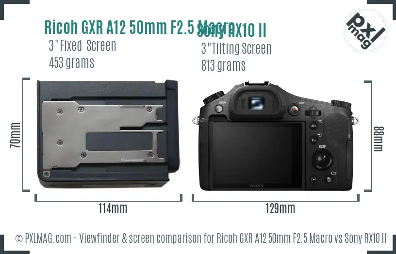 Ricoh GXR A12 50mm F2.5 Macro vs Sony RX10 II Screen and Viewfinder comparison