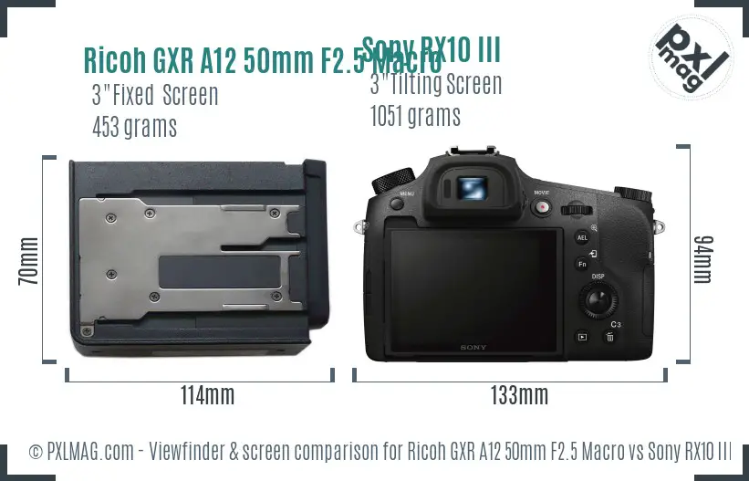 Ricoh GXR A12 50mm F2.5 Macro vs Sony RX10 III Screen and Viewfinder comparison