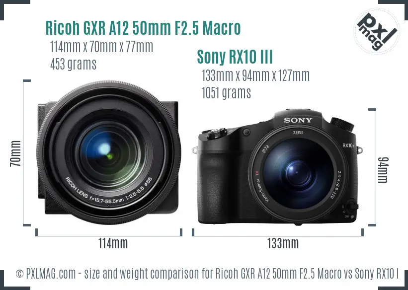 Ricoh GXR A12 50mm F2.5 Macro vs Sony RX10 III size comparison