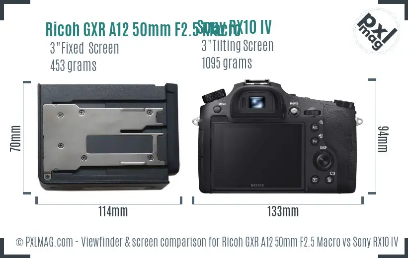 Ricoh GXR A12 50mm F2.5 Macro vs Sony RX10 IV Screen and Viewfinder comparison