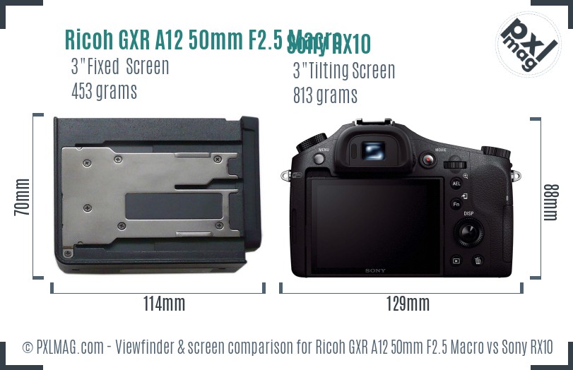 Ricoh GXR A12 50mm F2.5 Macro vs Sony RX10 Screen and Viewfinder comparison