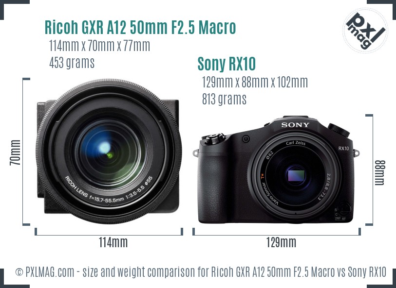 Ricoh GXR A12 50mm F2.5 Macro vs Sony RX10 size comparison