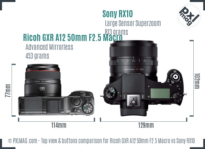 Ricoh GXR A12 50mm F2.5 Macro vs Sony RX10 top view buttons comparison
