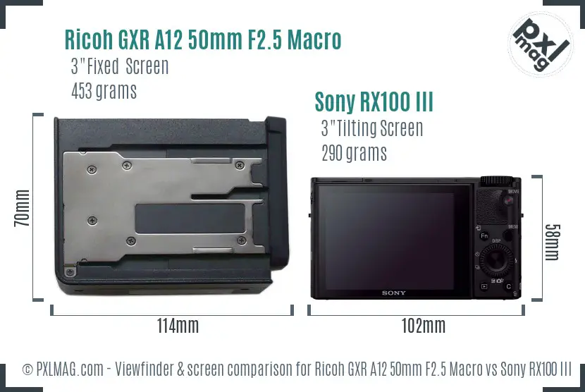 Ricoh GXR A12 50mm F2.5 Macro vs Sony RX100 III Screen and Viewfinder comparison Ricoh GXR A12 50mm F2.5 Macro vs Sony RX100 III Screen and Viewfinder comparison