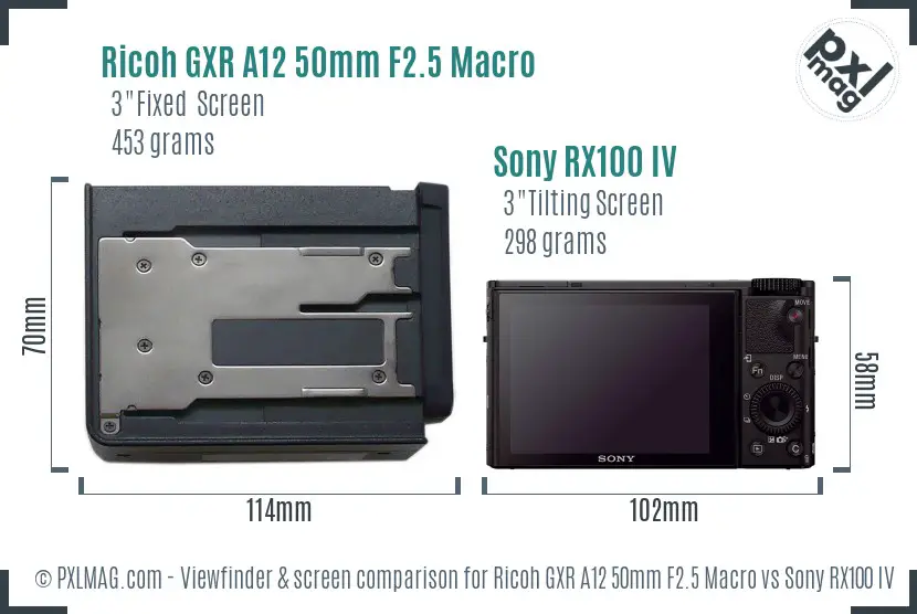 Ricoh GXR A12 50mm F2.5 Macro vs Sony RX100 IV Screen and Viewfinder comparison