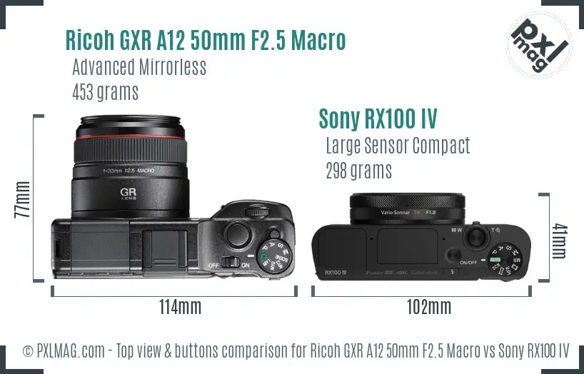 Ricoh GXR A12 50mm F2.5 Macro vs Sony RX100 IV top view buttons comparison