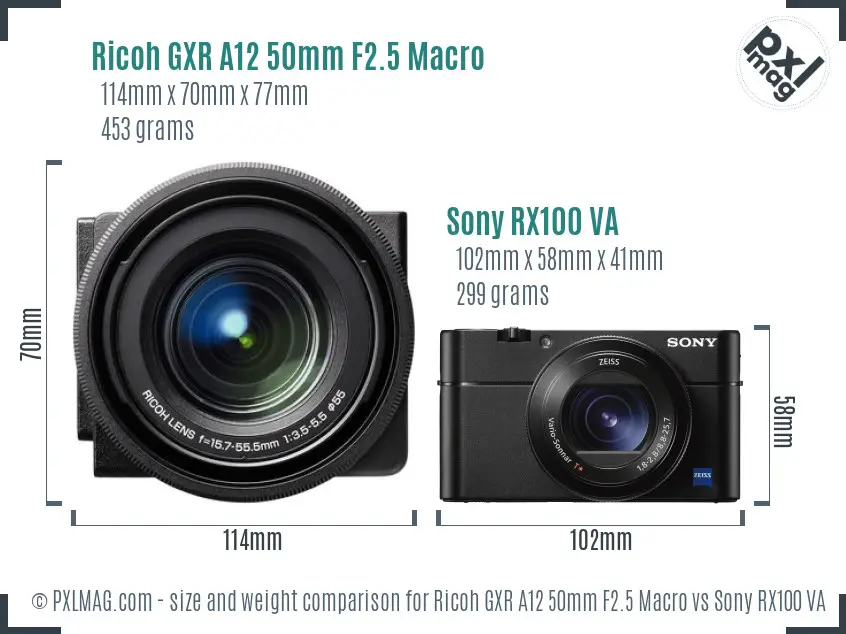 Ricoh GXR A12 50mm F2.5 Macro vs Sony RX100 VA size comparison
