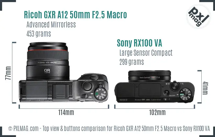 Ricoh GXR A12 50mm F2.5 Macro vs Sony RX100 VA top view buttons comparison
