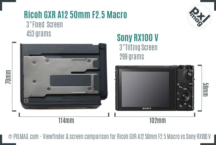 Ricoh GXR A12 50mm F2.5 Macro vs Sony RX100 V Screen and Viewfinder comparison