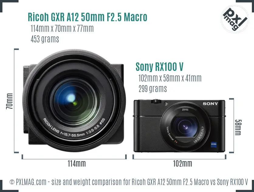 Ricoh GXR A12 50mm F2.5 Macro vs Sony RX100 V size comparison