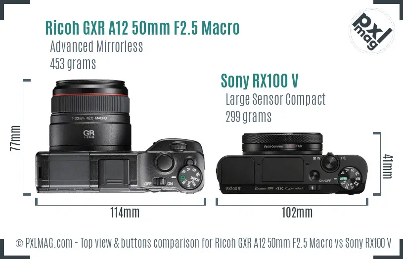 Ricoh GXR A12 50mm F2.5 Macro vs Sony RX100 V top view buttons comparison