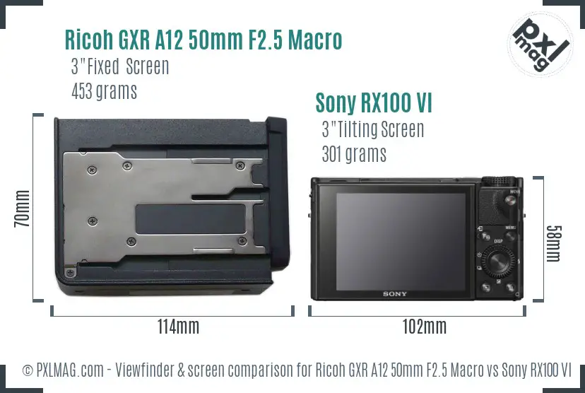 Ricoh GXR A12 50mm F2.5 Macro vs Sony RX100 VI Screen and Viewfinder comparison
