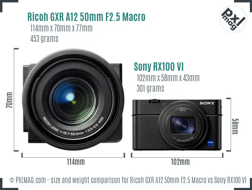Ricoh GXR A12 50mm F2.5 Macro vs Sony RX100 VI size comparison