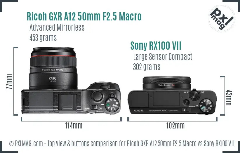 Ricoh GXR A12 50mm F2.5 Macro vs Sony RX100 VII top view buttons comparison
