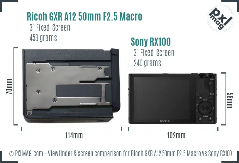 Ricoh GXR A12 50mm F2.5 Macro vs Sony RX100 Screen and Viewfinder comparison
