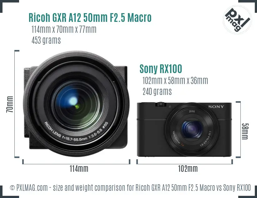 Ricoh GXR A12 50mm F2.5 Macro vs Sony RX100 size comparison