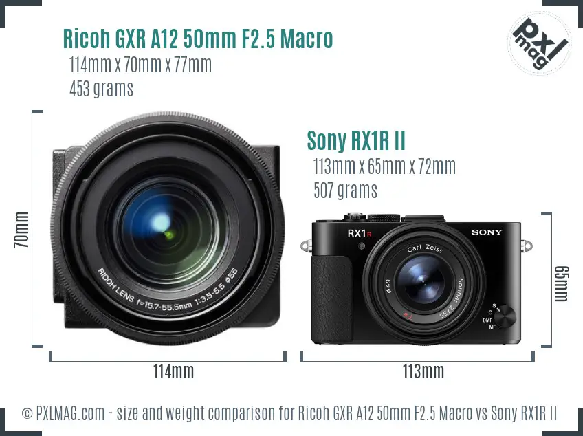 Ricoh GXR A12 50mm F2.5 Macro vs Sony RX1R II size comparison