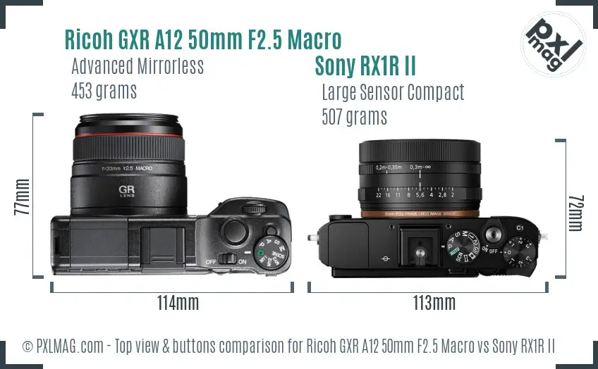 Ricoh GXR A12 50mm F2.5 Macro vs Sony RX1R II top view buttons comparison