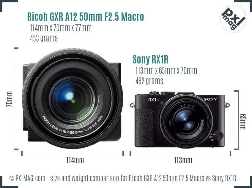 Ricoh GXR A12 50mm F2.5 Macro vs Sony RX1R size comparison