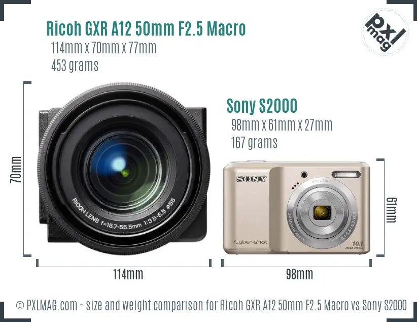 Ricoh GXR A12 50mm F2.5 Macro vs Sony S2000 size comparison