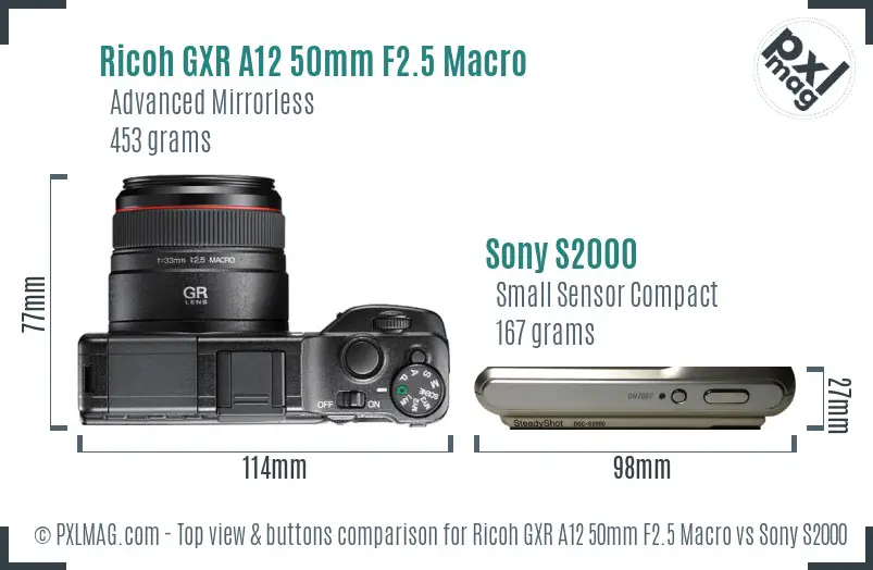 Ricoh GXR A12 50mm F2.5 Macro vs Sony S2000 top view buttons comparison