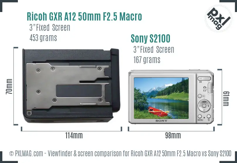 Ricoh GXR A12 50mm F2.5 Macro vs Sony S2100 Screen and Viewfinder comparison