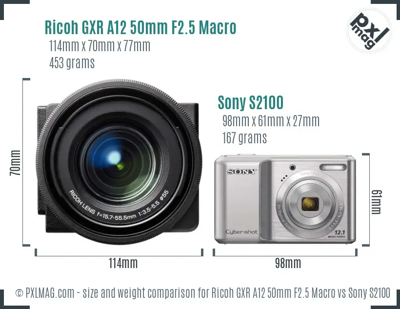 Ricoh GXR A12 50mm F2.5 Macro vs Sony S2100 size comparison