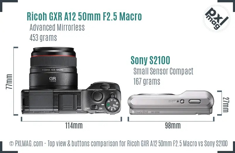 Ricoh GXR A12 50mm F2.5 Macro vs Sony S2100 top view buttons comparison