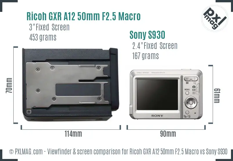 Ricoh GXR A12 50mm F2.5 Macro vs Sony S930 Screen and Viewfinder comparison