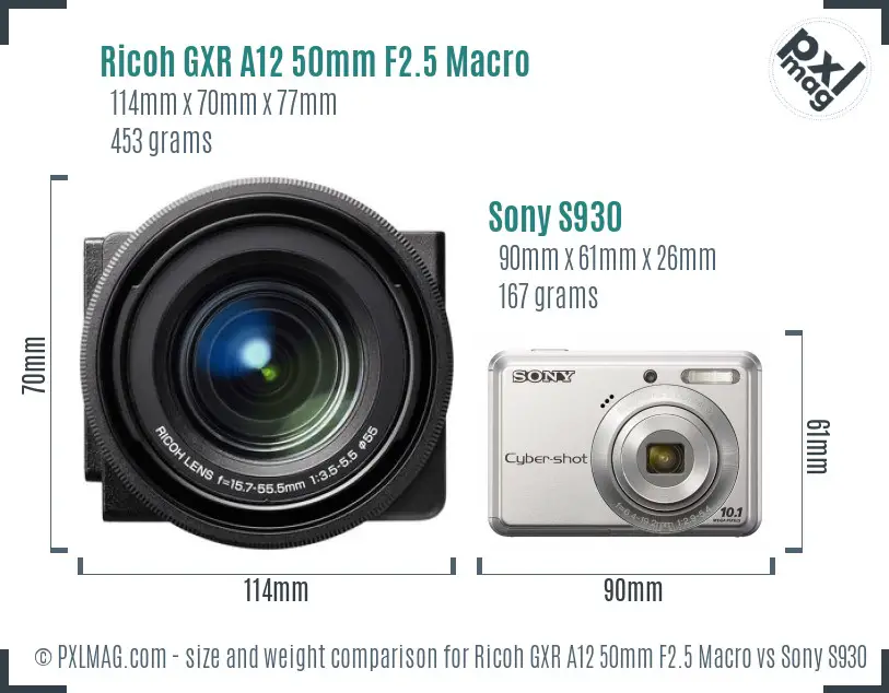 Ricoh GXR A12 50mm F2.5 Macro vs Sony S930 size comparison