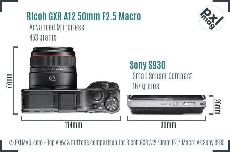 Ricoh GXR A12 50mm F2.5 Macro vs Sony S930 top view buttons comparison