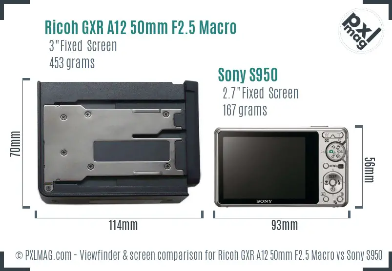 Ricoh GXR A12 50mm F2.5 Macro vs Sony S950 Screen and Viewfinder comparison